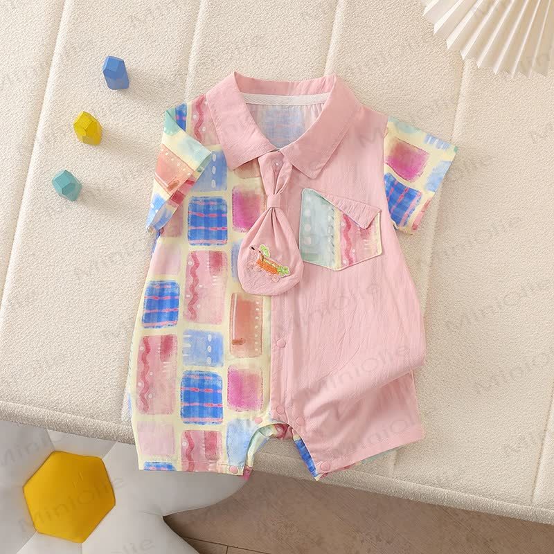 Baby Pink Plaid Collar Romper - image 3