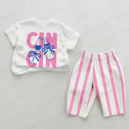 CIN Baby Girls Pink Vertical Striped 2-piece Set - White&Pink - 2-3T - image 1