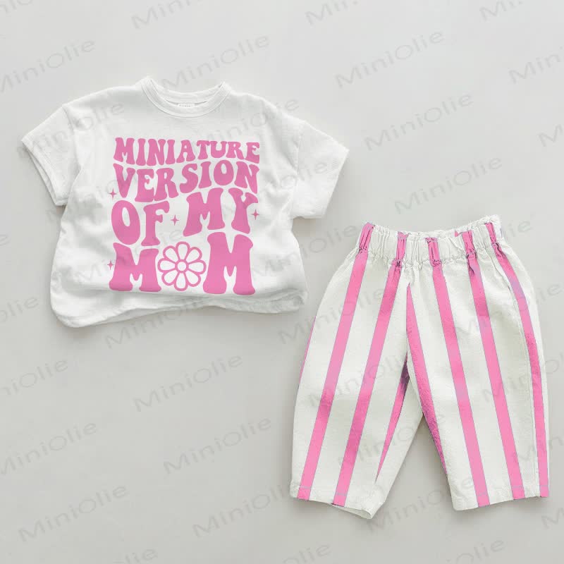 MINIATURE VERSION OF MY MOM Baby Girls Pink Vertical Striped 2-piece Set - White&Pink - 2-3T - image 1