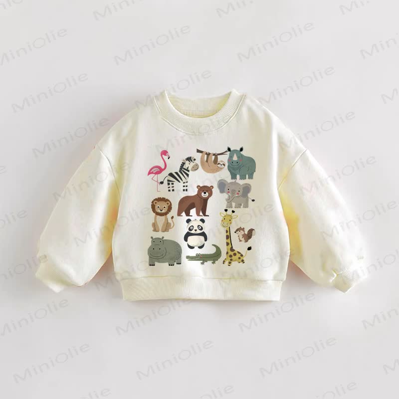 Baby Toddler Cartoon Animal Print Cream Sweatshirt - Cream - 3-5T - image 1