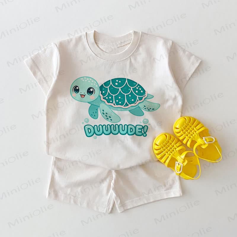 DUUUUDE! Baby White Turtle Tee and Shorts 2-piece Set - White - 18-24M - image 1