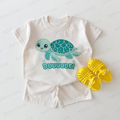 DUUUUDE! Baby White Turtle Tee and Shorts 2-piece Set - White - 18-24M - image 1