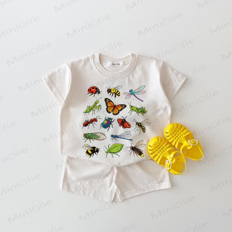 Baby Cartoon Insects Print White Tee and Shorts 2-piece Set - White - 18-24M - image 1