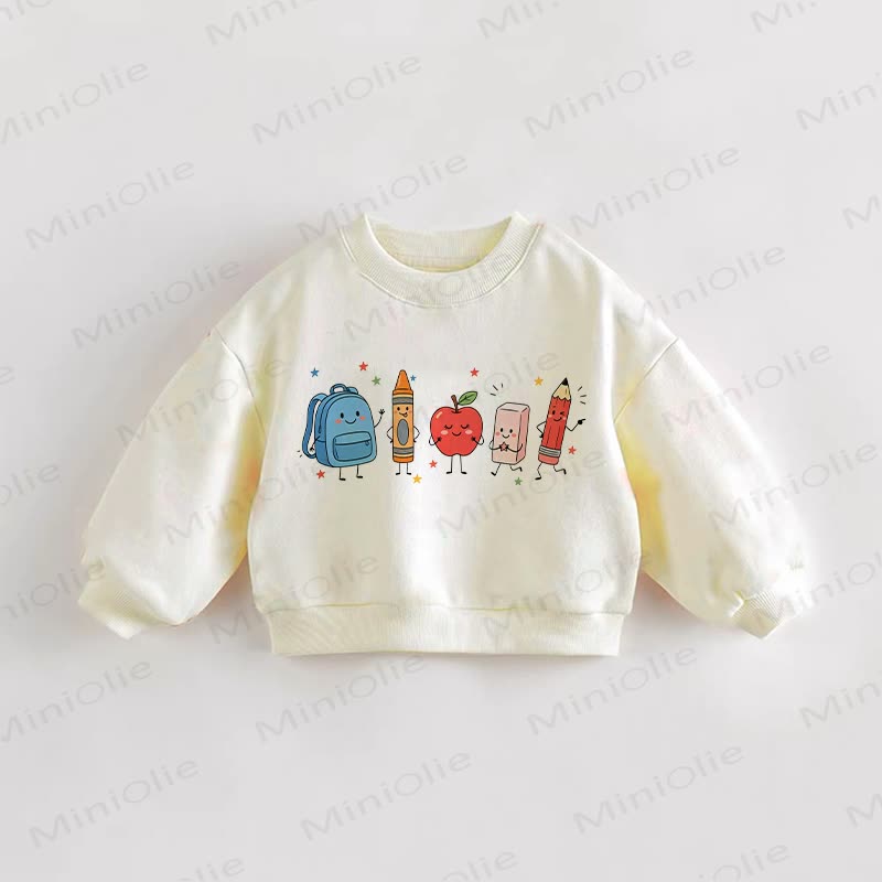 Baby Toddler Cartoon School Print Cream Sweatshirt - Cream - 3-5T - image 1