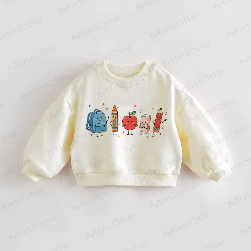 Baby Toddler Cartoon School Print Cream Sweatshirt - Cream - 3-5T - image 1