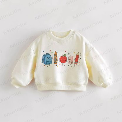 Baby Toddler Cartoon School Print Cream Sweatshirt - Cream - 3-5T - image 1