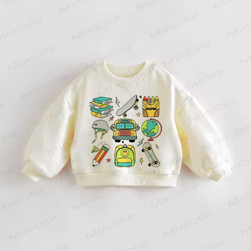 Baby Toddler Cartoon School Print Cream Sweatshirt - Cream - 3-5T - image 1