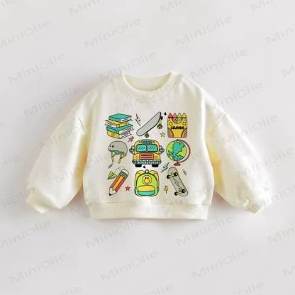 Baby Toddler Cartoon School Print Cream Sweatshirt - Cream - 3-5T - image 1