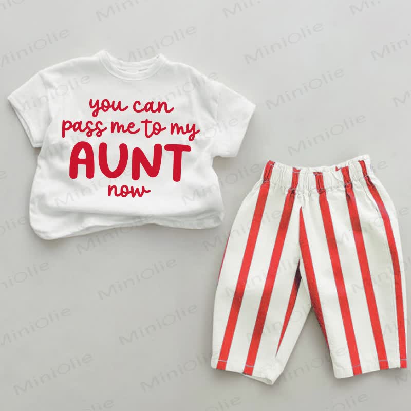 YOU CAN PASS ME TO MY AUNT NOW Baby Slogan Red Striped 2-piece Set - White&Red - 4-5T - image 1
