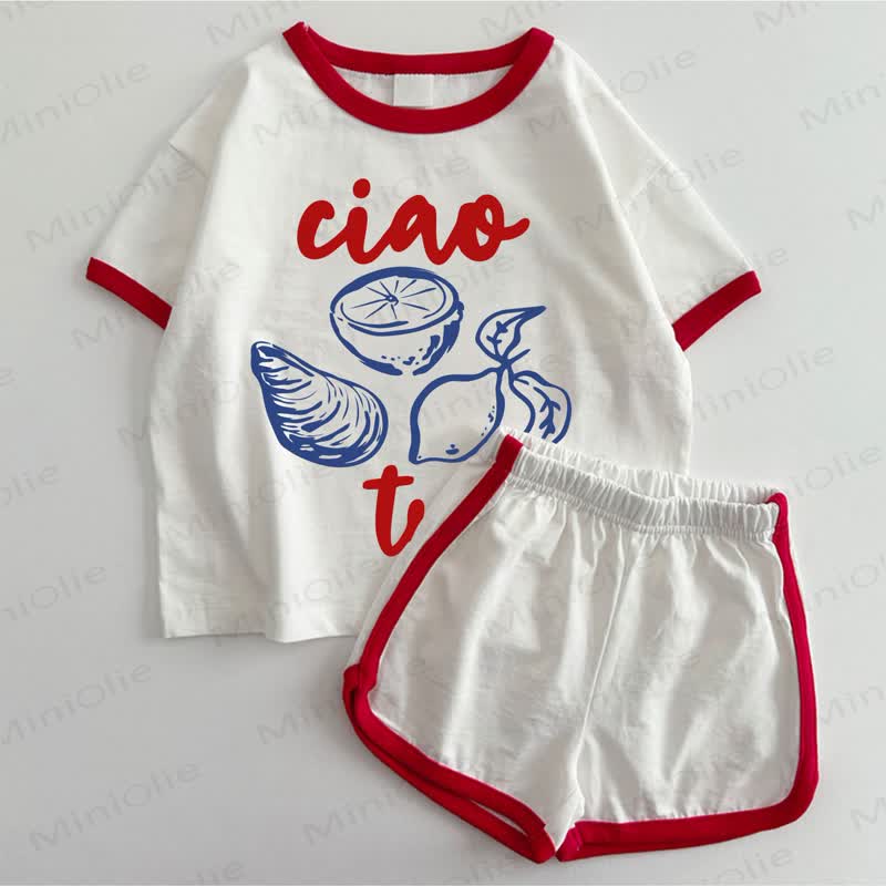 CIAO Baby Toddler Lemon Print T-shirt And Shorts 2-Piece Set - White&Red - 3-5T - image 1