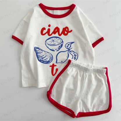 CIAO Baby Toddler Lemon Print T-shirt And Shorts 2-Piece Set - White&Red - 3-5T - image 1