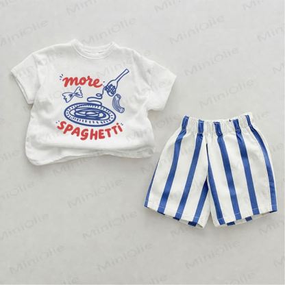 MORE SPAGHETTI Baby Blue Vertical Striped 2-piece Shorts Set - White&Blue - 2-3T - image 1