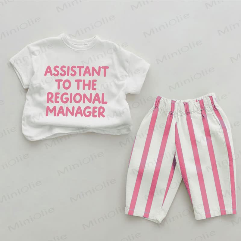 ASSISTANT TO THE REGIONAL MANAGER Baby Girls Pink Vertical Striped 2-piece Set - White&Pink - 2-3T - image 1