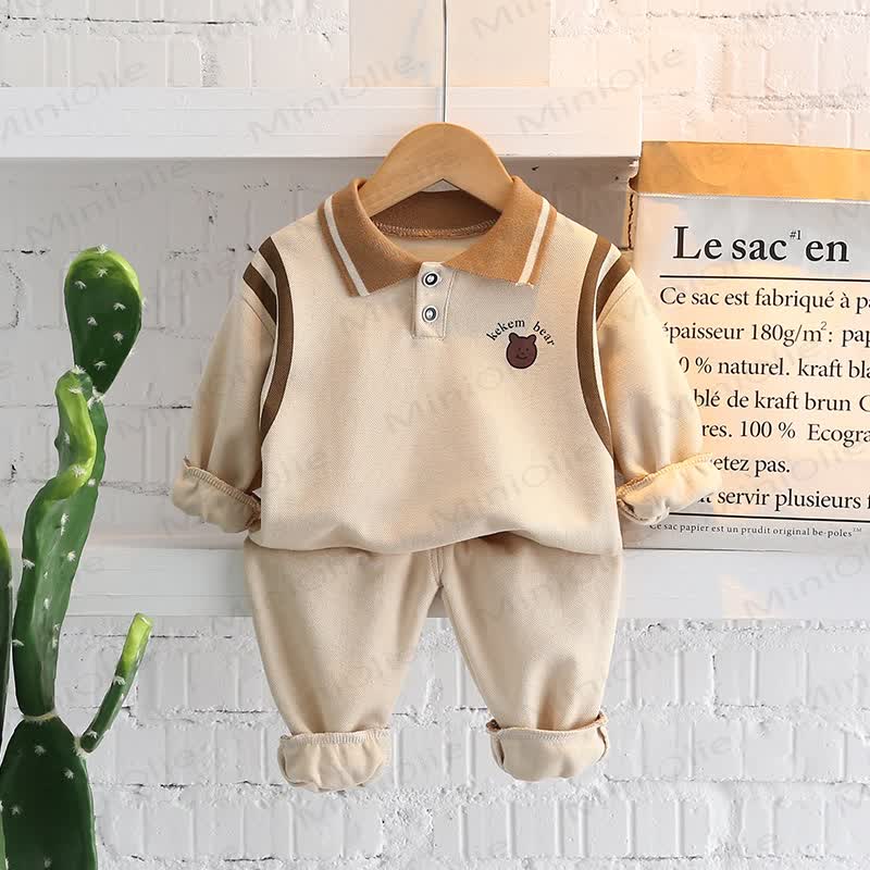 Toddler Baby Animal Print Sweatshirt and Pants 2-piece Set - Beige Bear - 4-5T - image 7