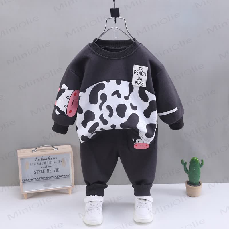 Toddler Baby Animal Print Sweatshirt and Pants 2-piece Set - Gray Cow - 4-5T - image 10