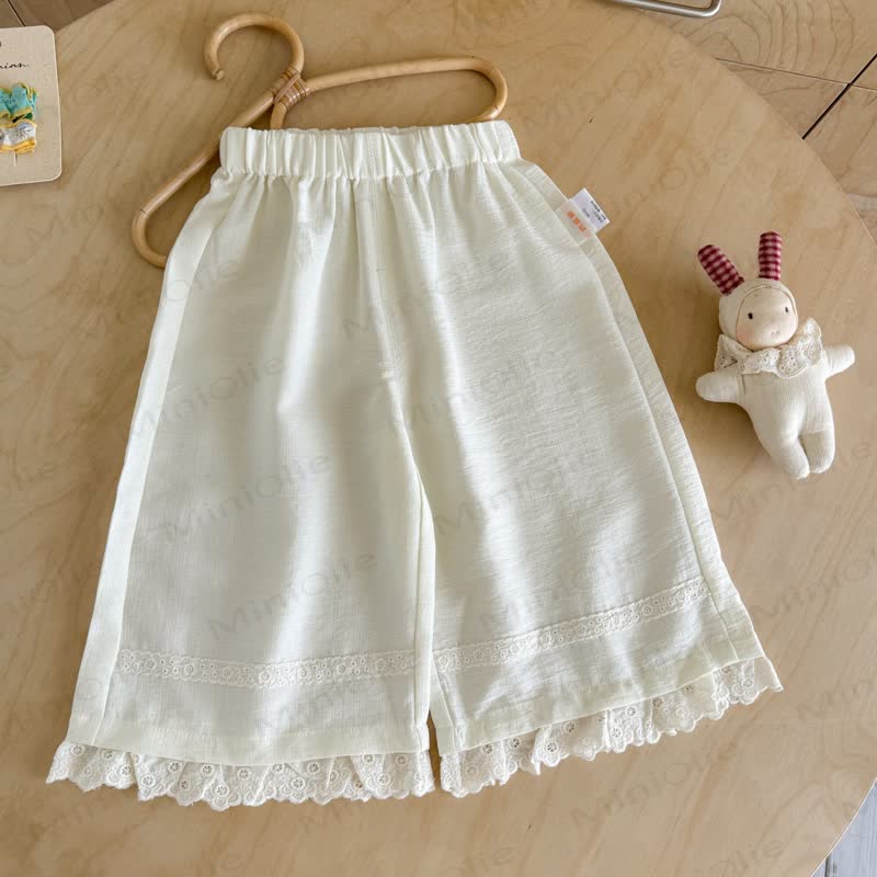 Toddler Girl Solid Color Lace Trim Summer Pants - Beige - 6.5-8T - image 3