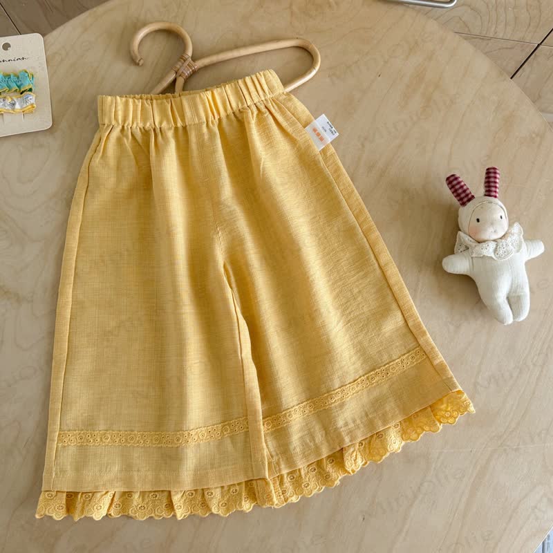 Toddler Girl Solid Color Lace Trim Summer Pants - Yellow - 6.5-8T - image 2