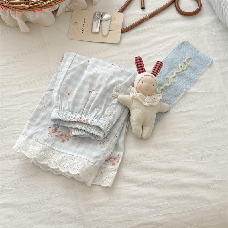 Toddler Girls Gingham/Solid Color Lace Trim Pants - image 4