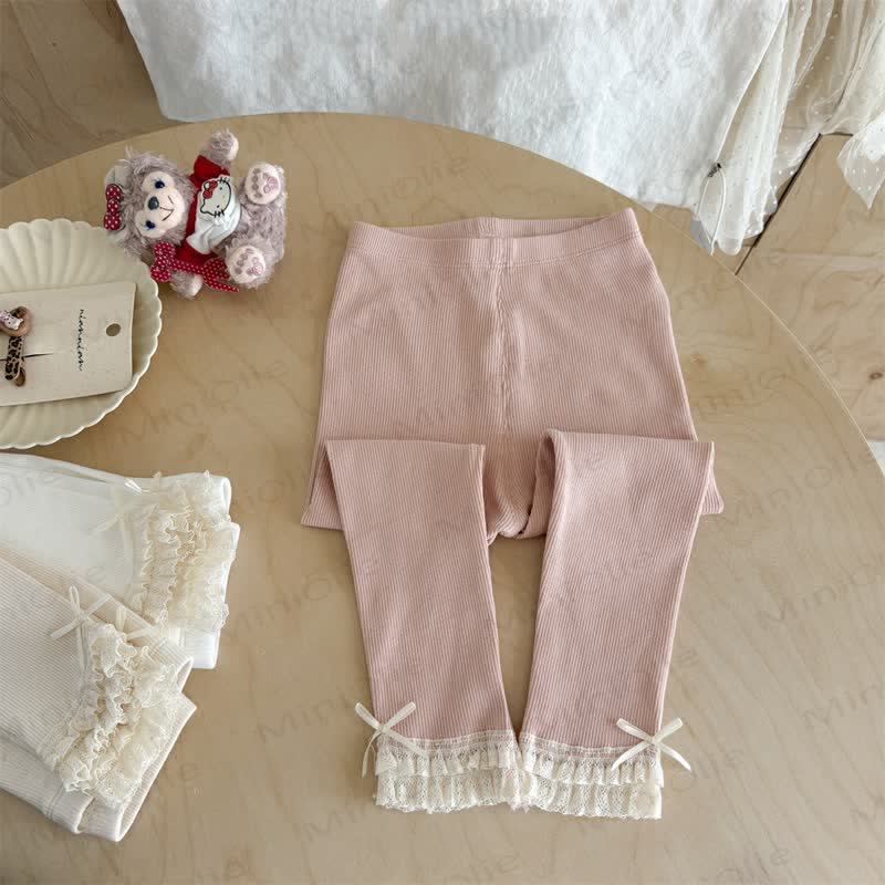 Toddler Girl Lace Hem Bow Leggings - Pink - 6.5-8T - image 3
