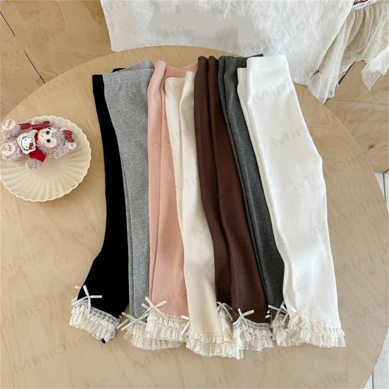 Toddler Girl Lace Hem Bow Leggings - image 6