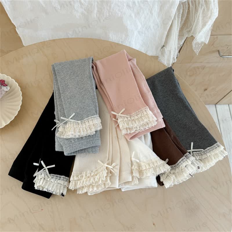 Toddler Girl Lace Hem Bow Leggings - image 1
