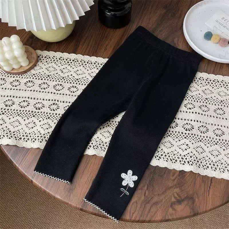 Toddler Girls Floral Hem Leggings - Black - 4-5T - image 4