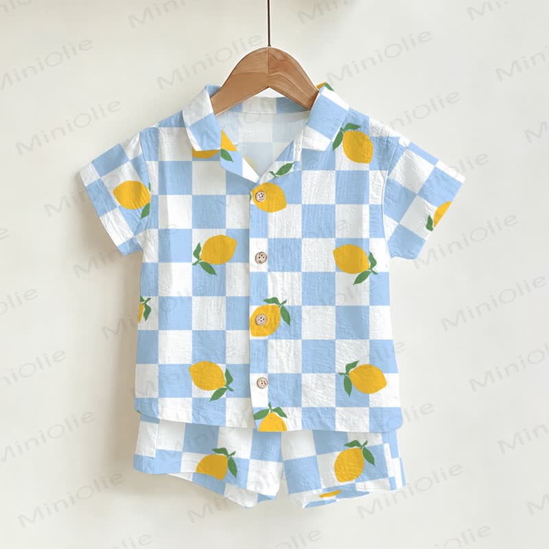 Baby Toddler Lemon Check Shirt and Shorts 2-piece Set - White - 4-5T - image 1