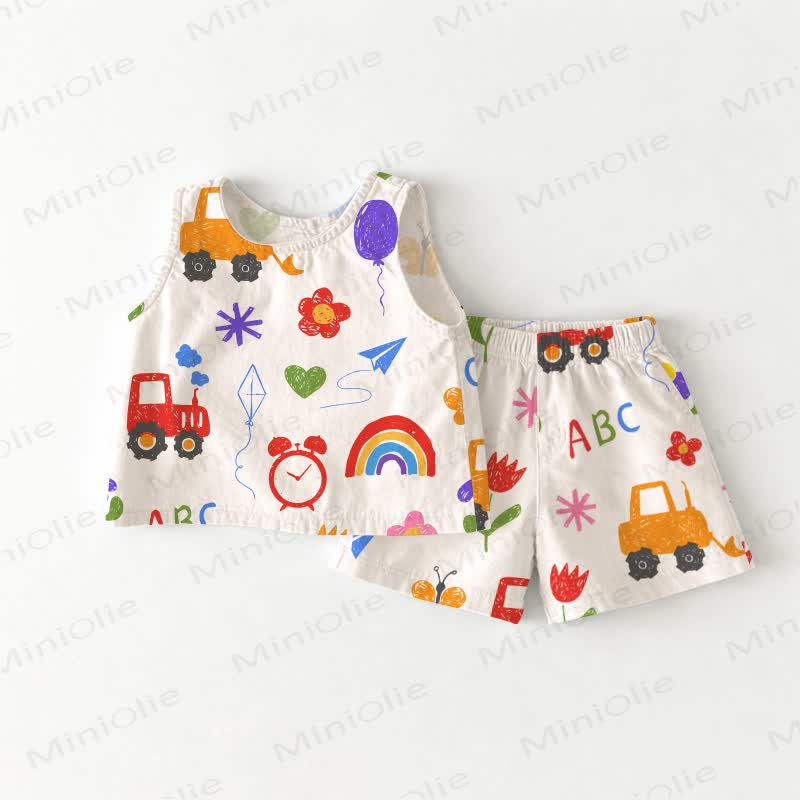 Baby Toddler White Graffiti Sleeveless Top and Shorts 2-piece Set - White - 3-4T - image 1