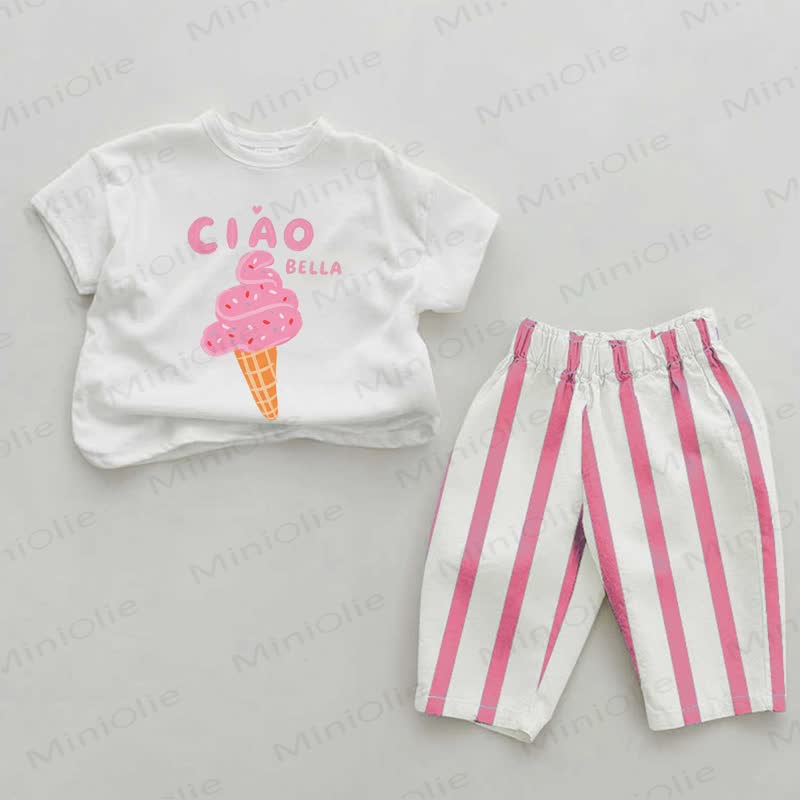 CIAO BELLA Baby Girls Pink Vertical Striped 2-piece Set - White&Pink - 2-3T - image 1