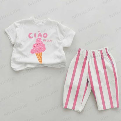 CIAO BELLA Baby Girls Pink Vertical Striped 2-piece Set - White&Pink - 2-3T - image 1