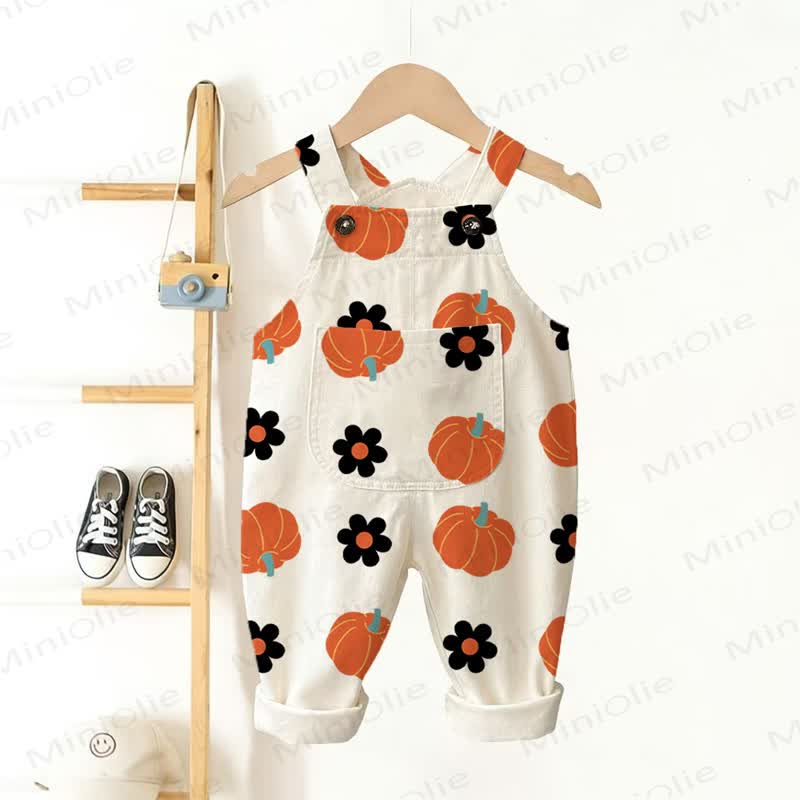 Baby Toddler Boy White Pumpkin&Flowers Overalls - White - 3-5T - image 1