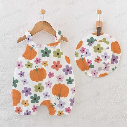 Baby White Pumpkin&Flowers Romper with Hat - White - 18-24M - image 1