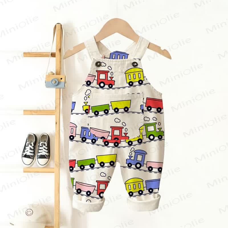 Baby Toddler Cartoon Train All-Over Print Overalls - Beige - 3-5T - image 1