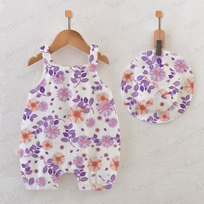 Baby Purple Floral White Romper with Hat - White - 18-24M - image 1