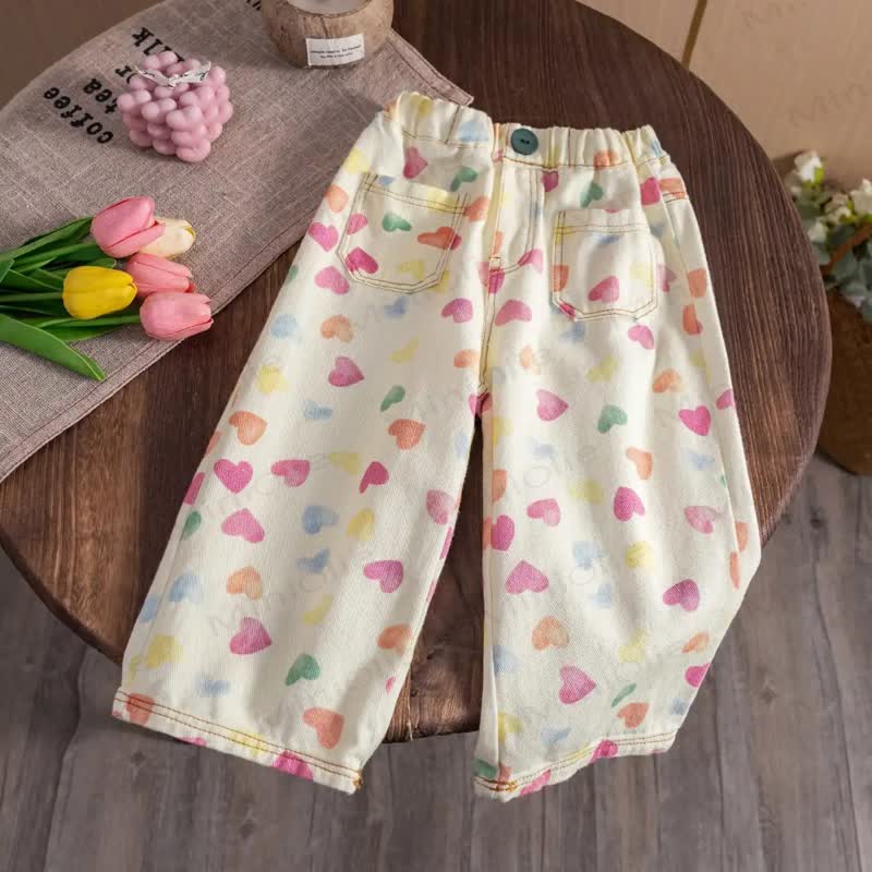 Toddler Baby Girls Beige Heart Print Pants - Beige - 6-7T - image 1