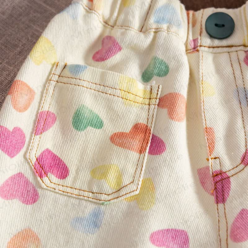 Toddler Baby Girls Beige Heart Print Pants - image 4