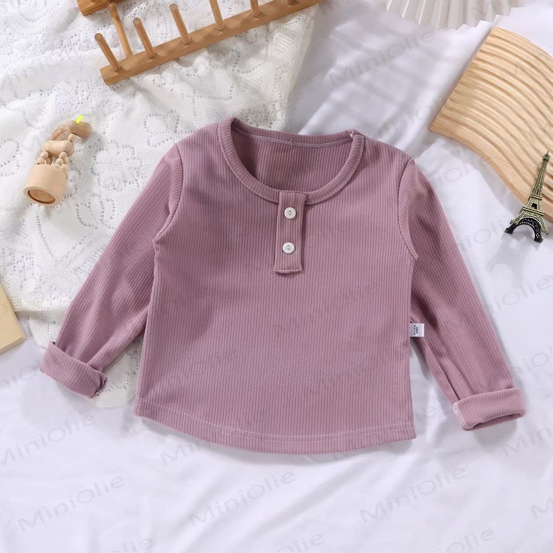 Toddler Baby Solid Color Ribbed Long Sleeve T-Shirt - Purple - 10-11T - image 5