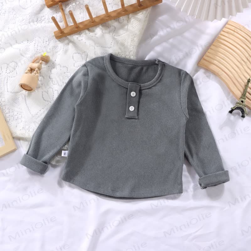 Toddler Baby Solid Color Ribbed Long Sleeve T-Shirt - Grey - 10-11T - image 3