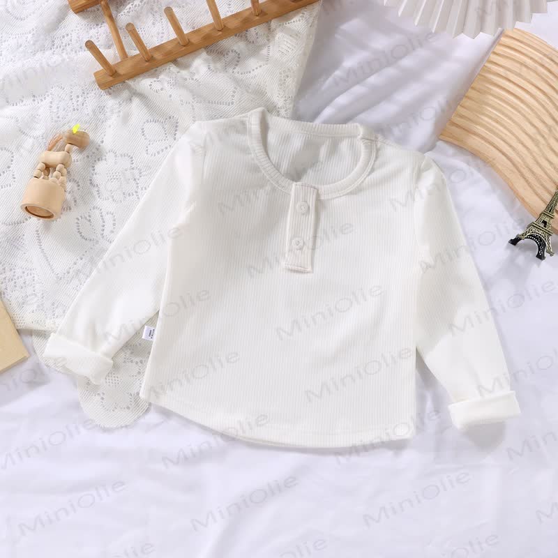 Toddler Baby Solid Color Ribbed Long Sleeve T-Shirt - White - 10-11T - image 6