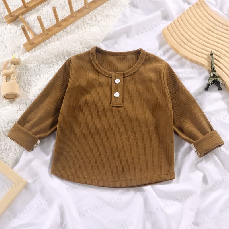 Toddler Baby Solid Color Ribbed Long Sleeve T-Shirt - Brown - 10-11T - image 7