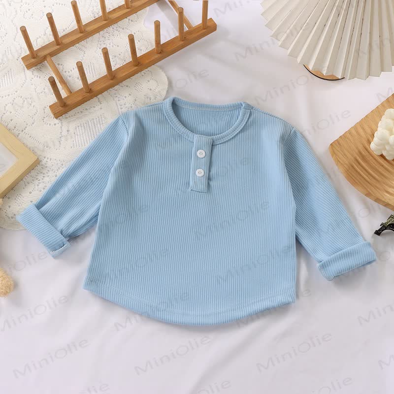 Toddler Baby Solid Color Ribbed Long Sleeve T-Shirt - Blue - 10-11T - image 10