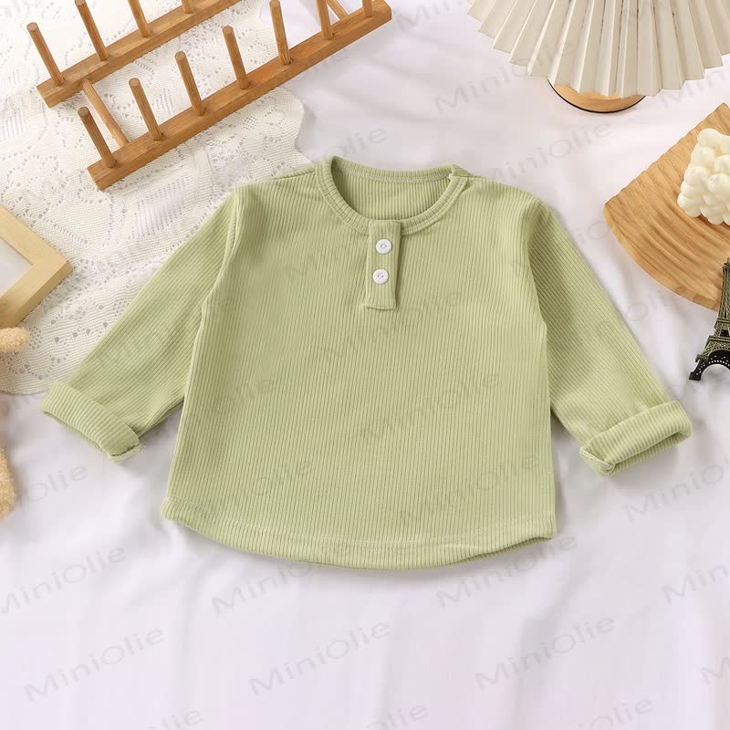 Toddler Baby Solid Color Ribbed Long Sleeve T-Shirt - Green - 10-11T - image 12