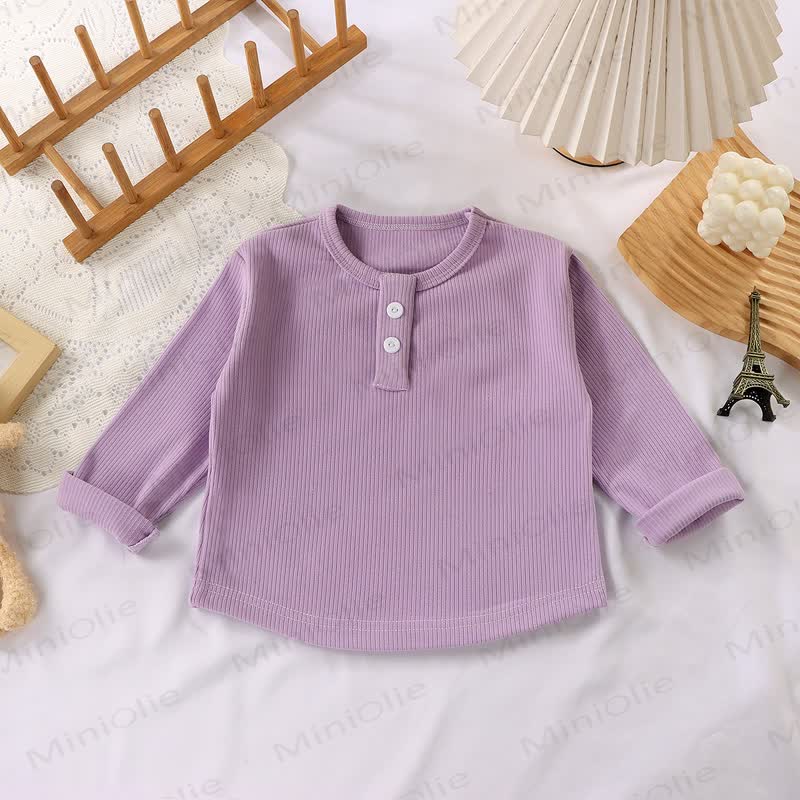 Toddler Baby Solid Color Ribbed Long Sleeve T-Shirt - Light Purple - 10-11T - image 13