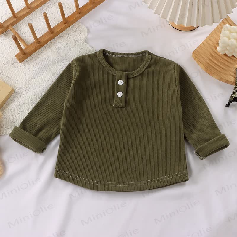 Toddler Baby Solid Color Ribbed Long Sleeve T-Shirt - Dark Green - 10-11T - image 14