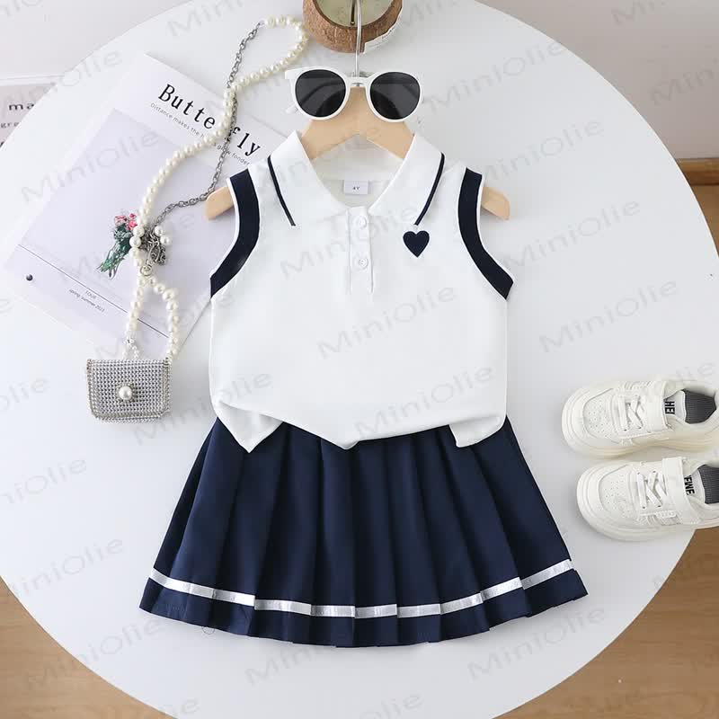Toddler Girl Heart Sleeveless Top and Skirt 2-piece Set - White - 7Y - image 1