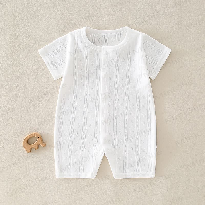 Baby Solid Color Short Sleeve Snap Front Pyjama Romper - White - 12-18M - image 2