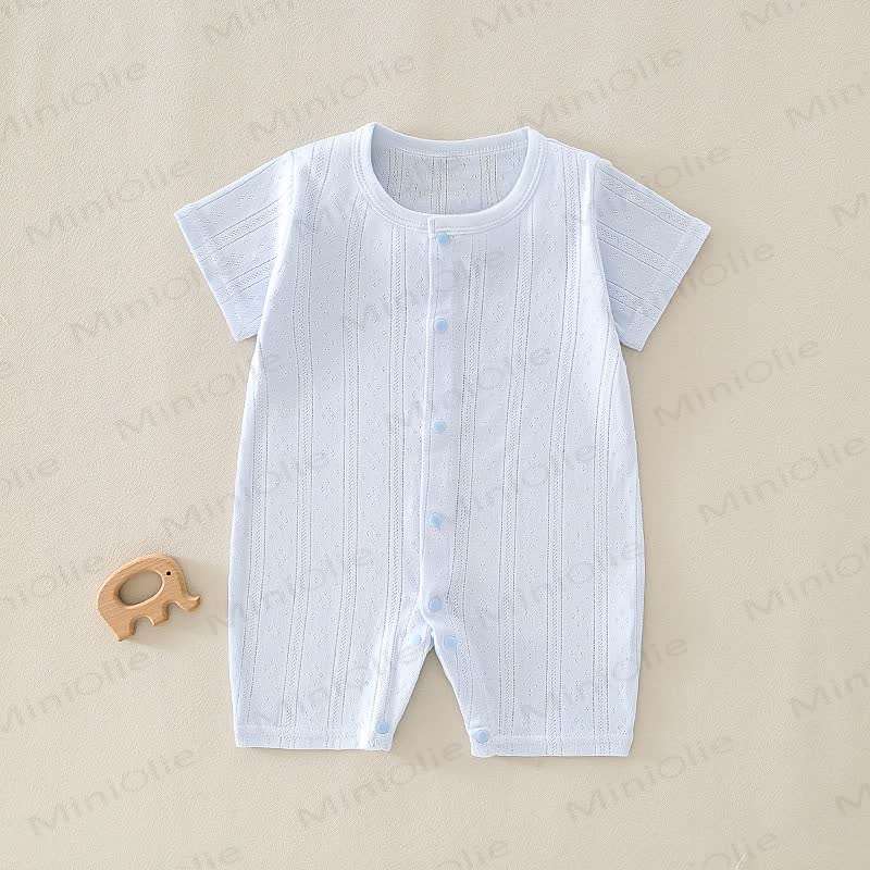 Baby Solid Color Short Sleeve Snap Front Pyjama Romper - Blue - 12-18M - image 4