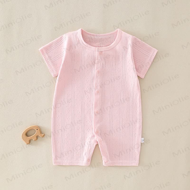 Baby Solid Color Short Sleeve Snap Front Pyjama Romper - Pink - 12-18M - image 3