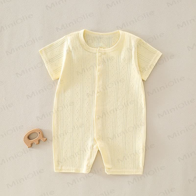 Baby Solid Color Short Sleeve Snap Front Pyjama Romper - Yellow - 12-18M - image 5