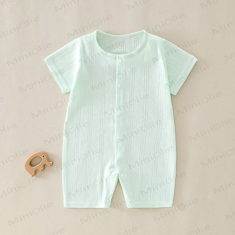 Baby Solid Color Short Sleeve Snap Front Pyjama Romper - Green - 12-18M - image 7
